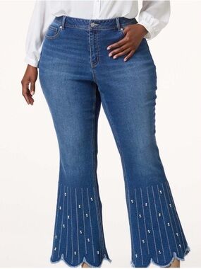 C.1946 Denim beaded rhinestone flare jeans size 10